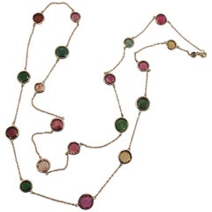Jona Flat Cut Multi-Color Tourmaline 18 Karat yellow Gold Sautoir Long Necklace