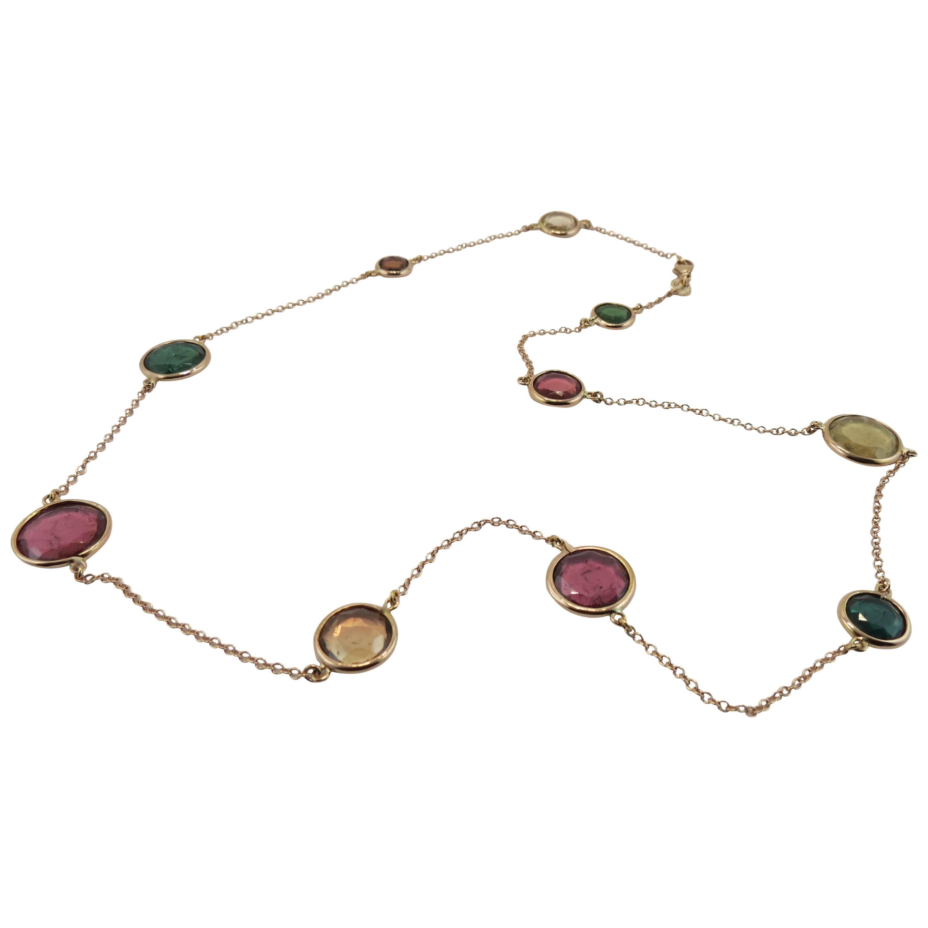 Jona Multi-Color Tourmaline 18k Pink Gold Necklace