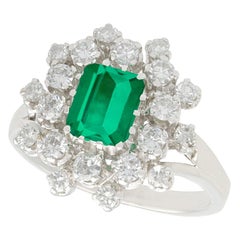 Vintage 1950s 1.24 Carat Emerald and 1.15 Carat Diamond Cocktail Ring