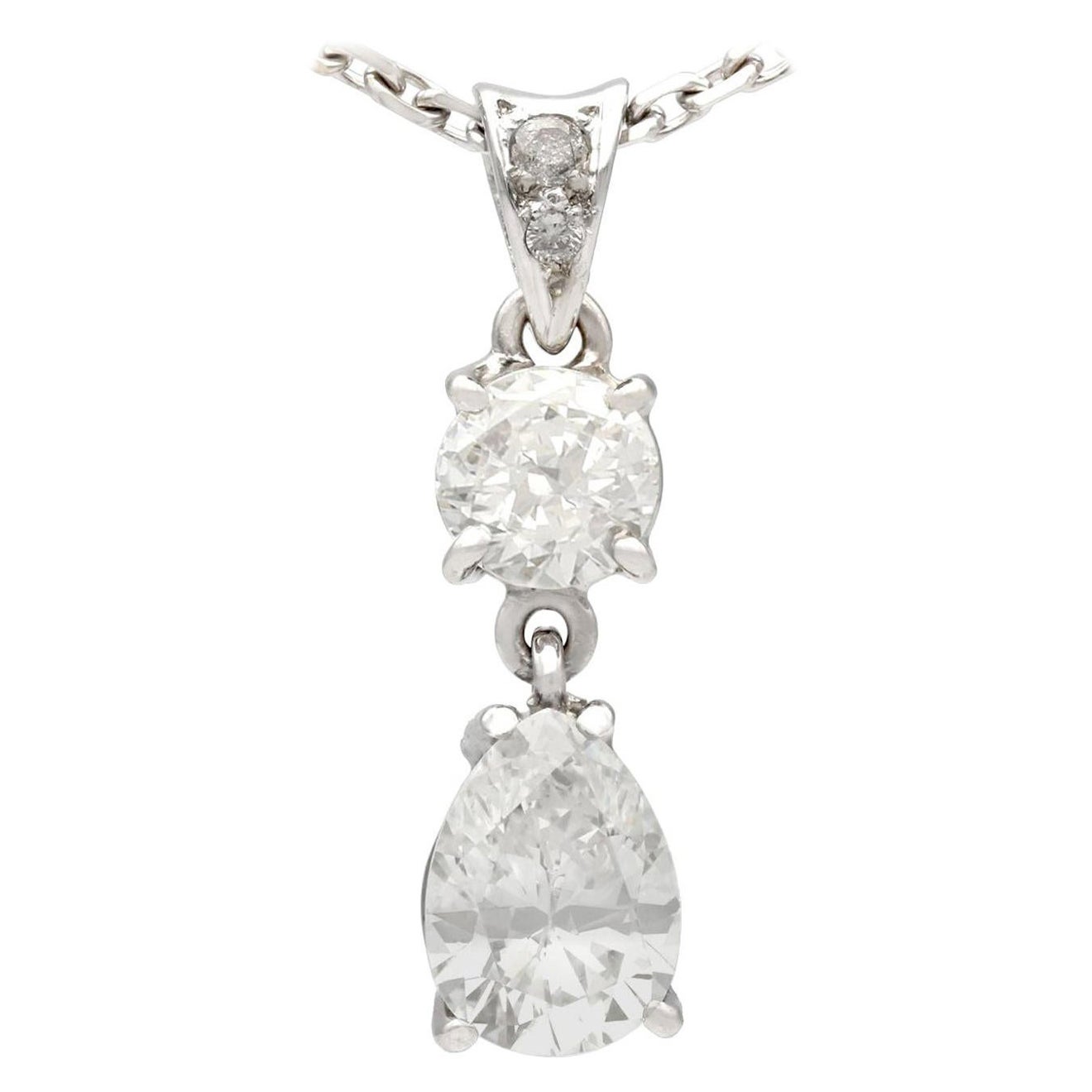 1990s French 1.55 Carat Diamond and White Gold Pendant For Sale