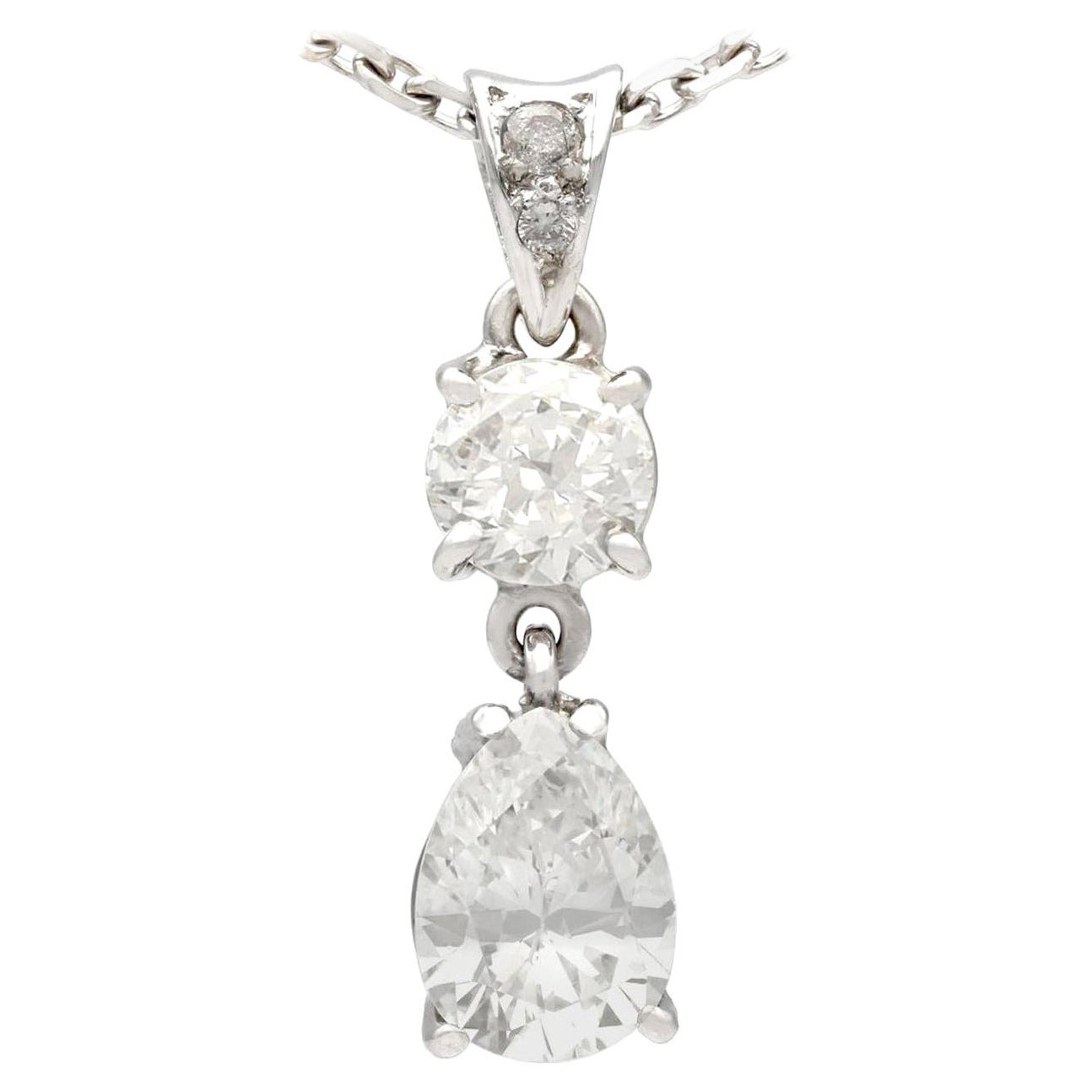 1990s French 1.55 Carat Diamond and White Gold Pendant