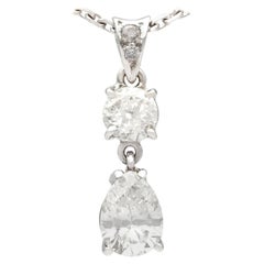 1990s French 1.55 Carat Diamond and White Gold Pendant