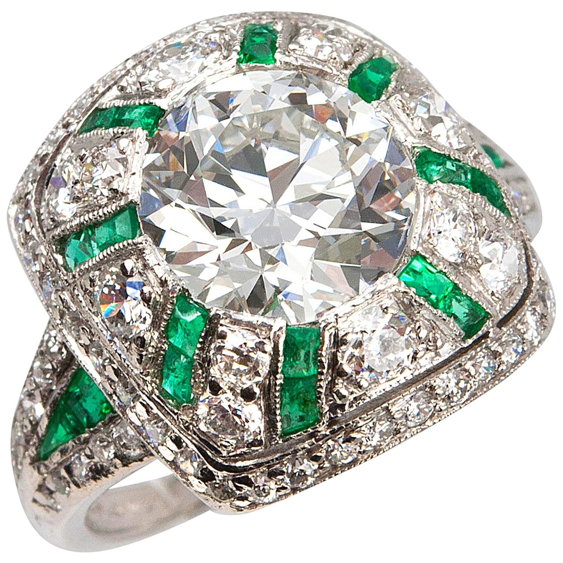 Tiffany & Co. Old European Cut Diamond  Emerald Ring  For Sale