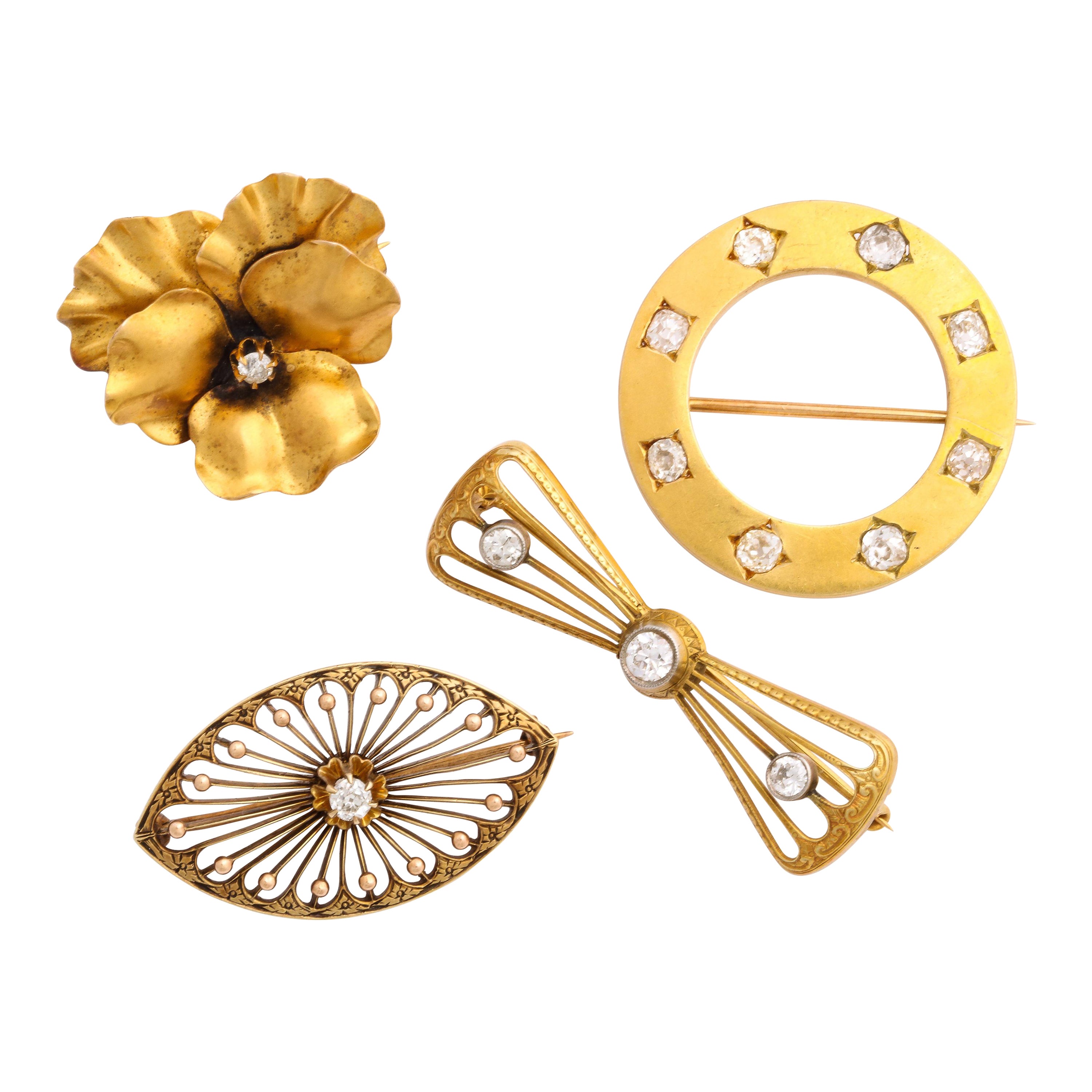 Antique Edwardian and Victorian Gold and Diamond Brooch Collection For Sale