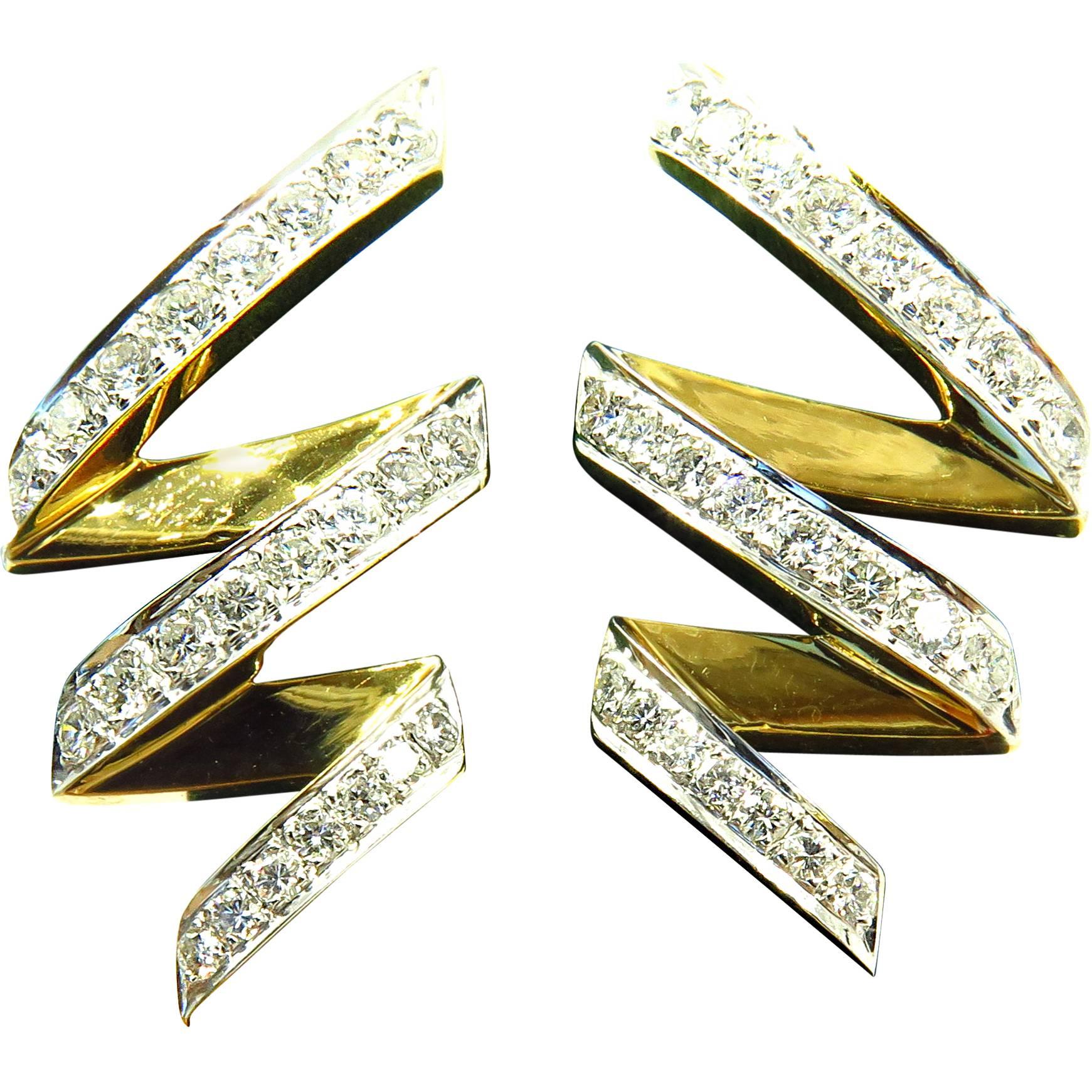 Stunning Zig Zag Diamond Gold Earrings
