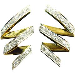 Stunning Zig Zag Diamond Gold Earrings