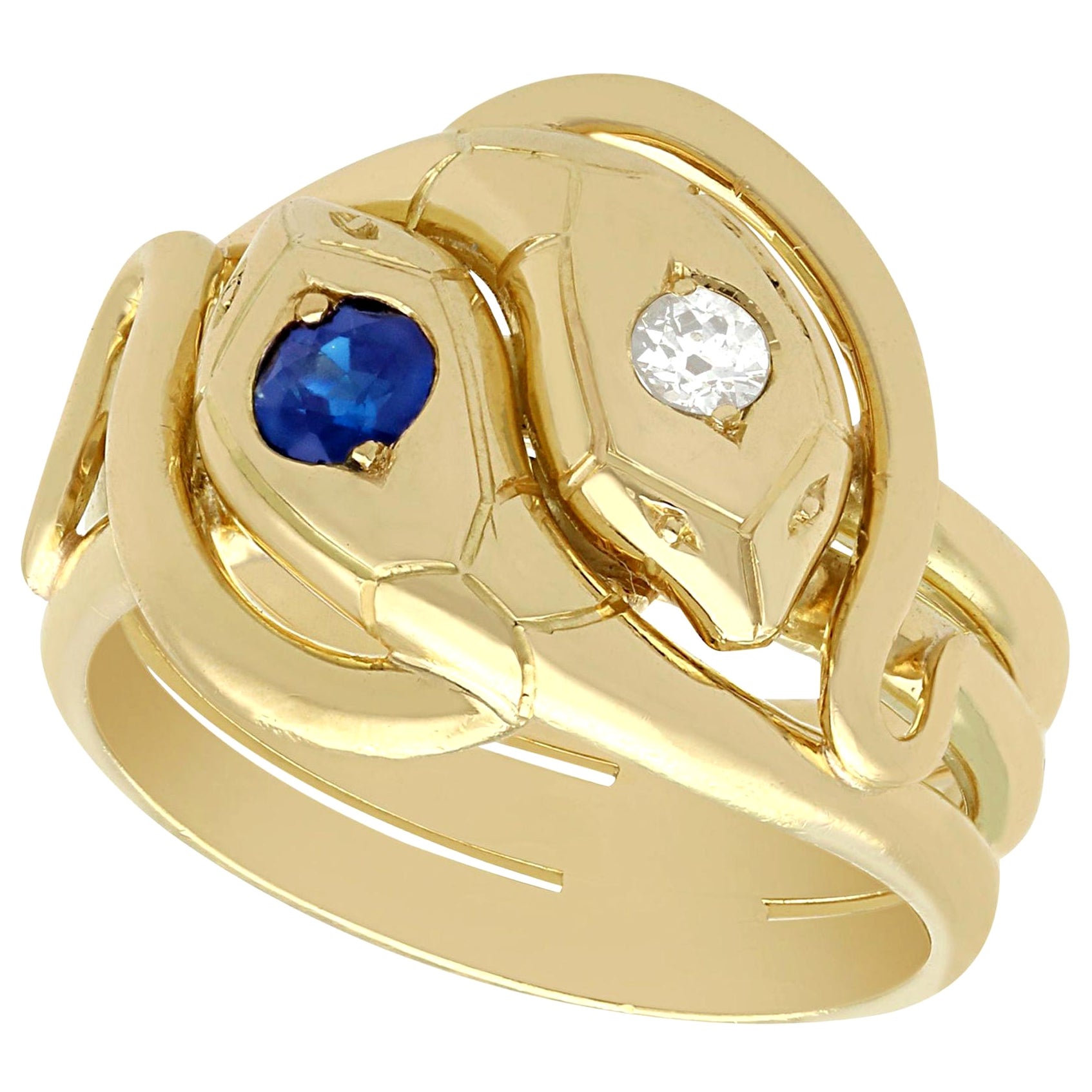 Antique Sapphire and Diamond Yellow Gold Snake Ring