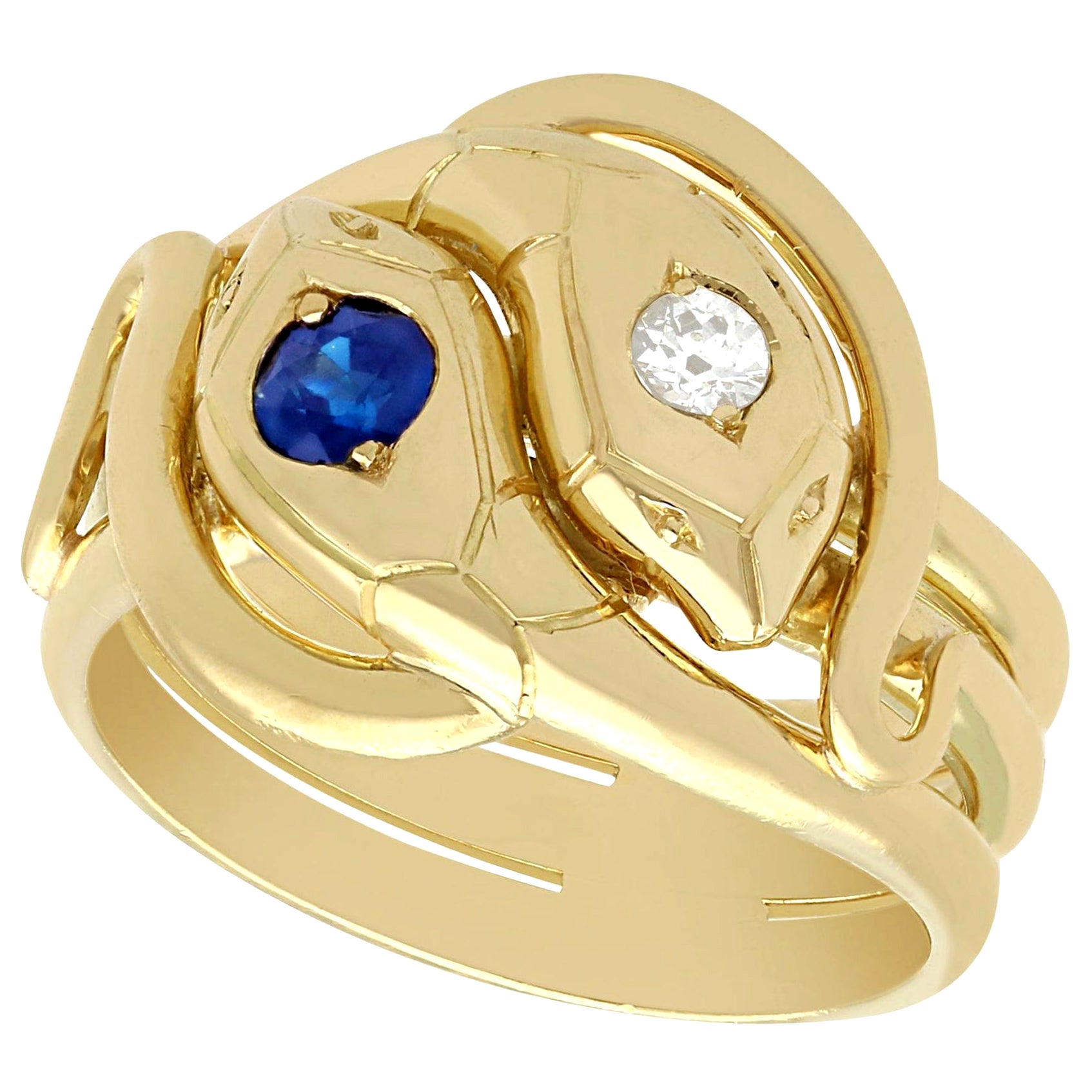 Antique Sapphire and Diamond Yellow Gold Snake Twist Ring