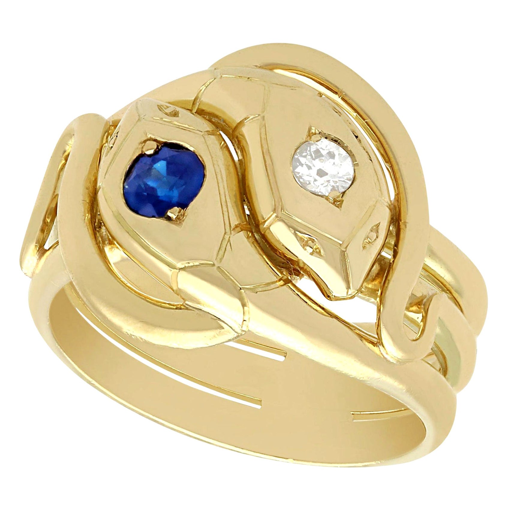 Antiker Saphir- und Diamant-Gelbgold-Schlangen-Twist-Ring