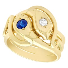 Antique Sapphire and Diamond Yellow Gold Snake Twist Ring