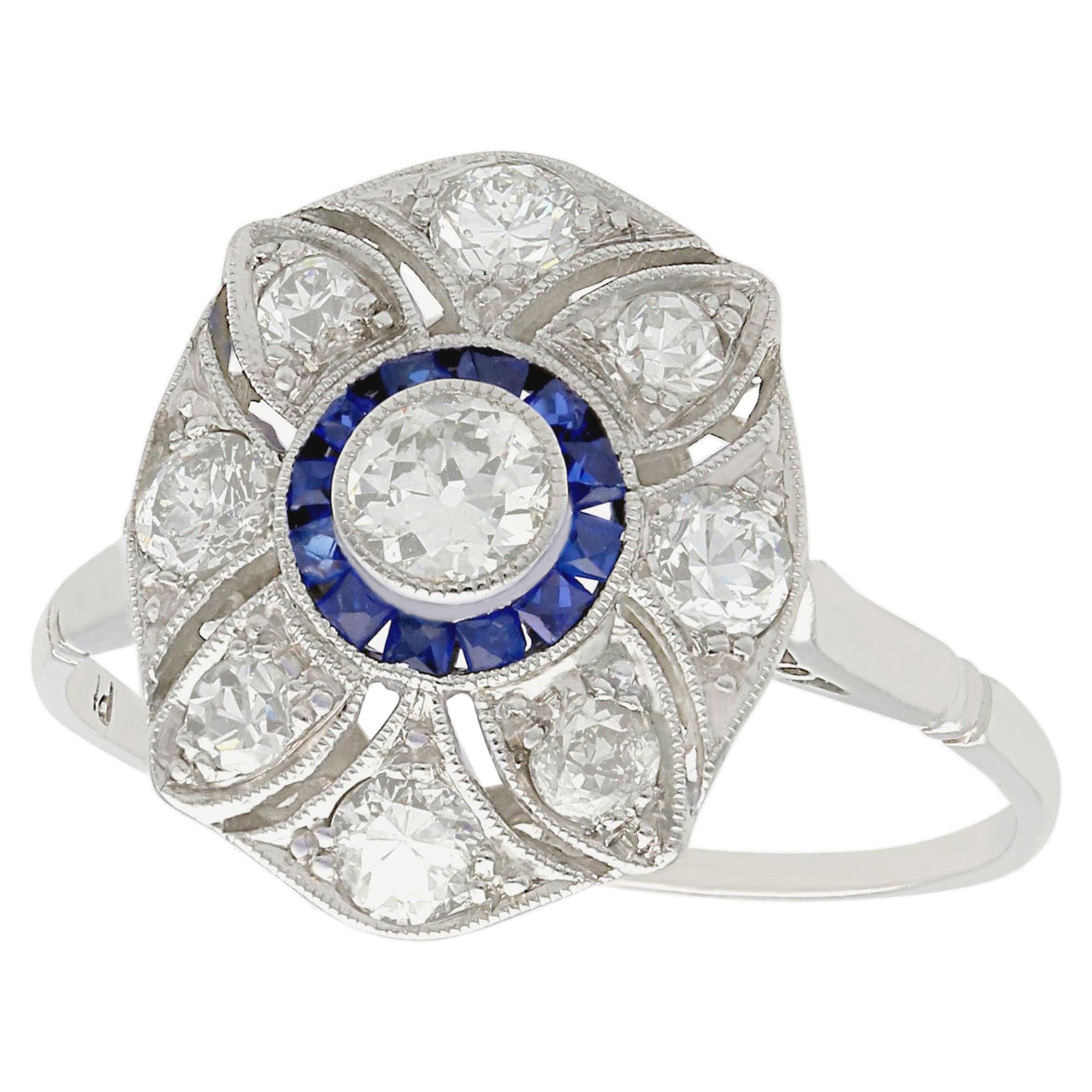 1940s, Sapphire and Diamond Platinum Cocktail Ring