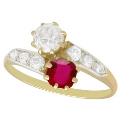 Antique 1910s Ruby Diamond Yellow Gold Twist Engagement Ring
