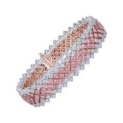 Fancy Pink and White, 3-Row Tennis Diamond Bracelet, 18.82 Carat 'P Hirani'