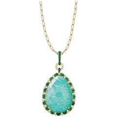 Amazonite Tsavorite Diamond Gold Pendant