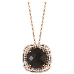 Smoky Quartz Mother of Pearl Diamond Gold Pendant