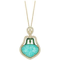 Amazonite White Topaz Diamond Tsavorite Gold Pendant