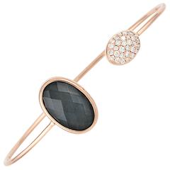 Hematite White Topaz Diamond Gold Bangle Bracelet