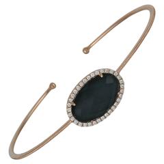 Hematite White Topaz Diamond Gold Bangle Bracelet