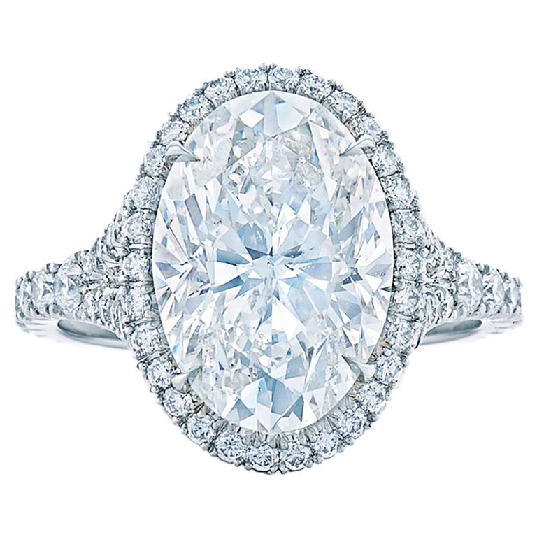5.05 Carat Oval Diamond Platinum Ring with Split Shank and Halo at 1stDibs