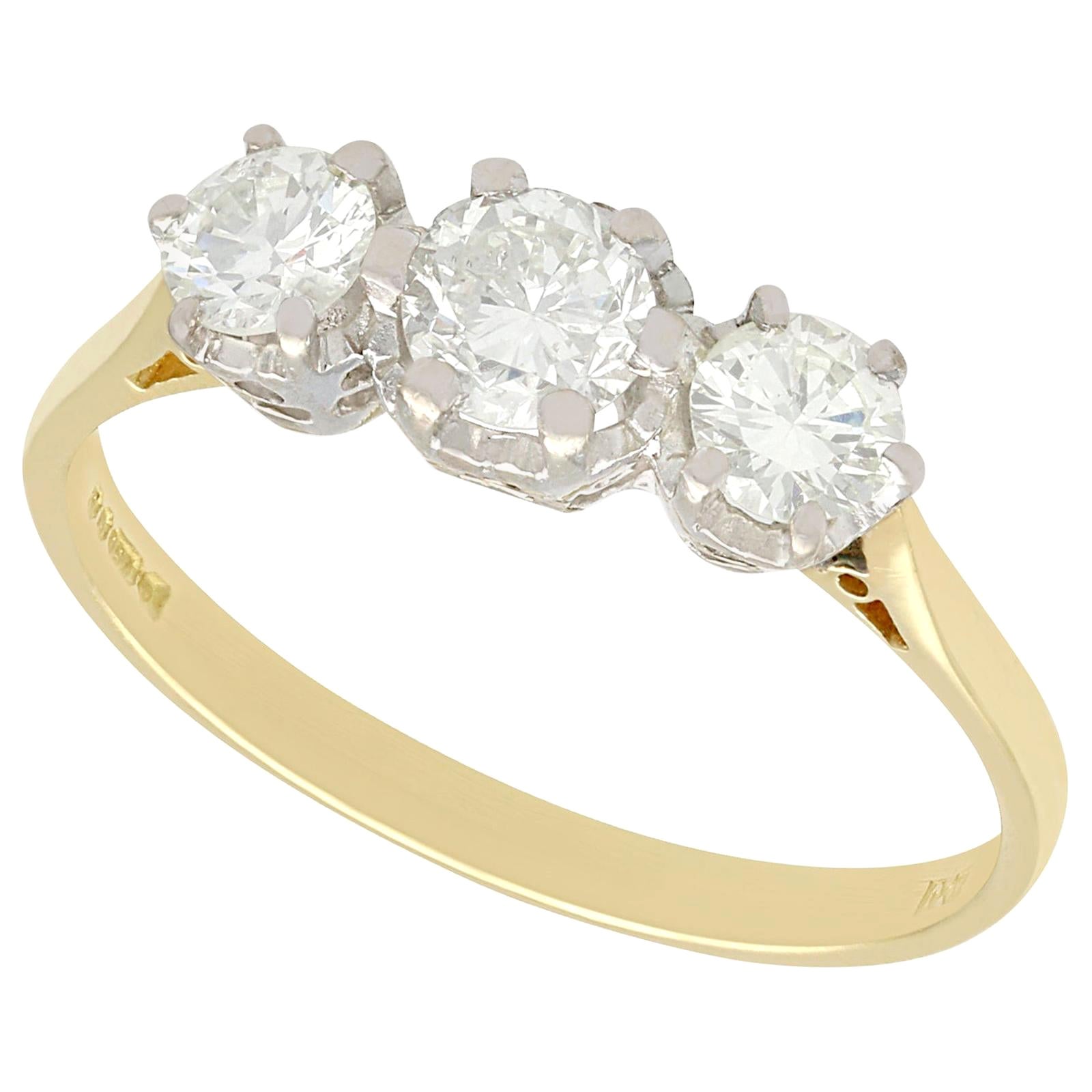Vintage Diamond Yellow Gold Three Stone Engagement Ring For Sale at 1stDibs