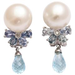 Charming Pearl and SappHire Drop Earrings