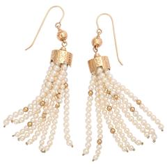 Vintage Striking Pearl and Gold Tassel Earrings