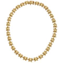 1990's Tiffany&Co. Heavy Medium Size Gold "X" Design Flexible Necklace