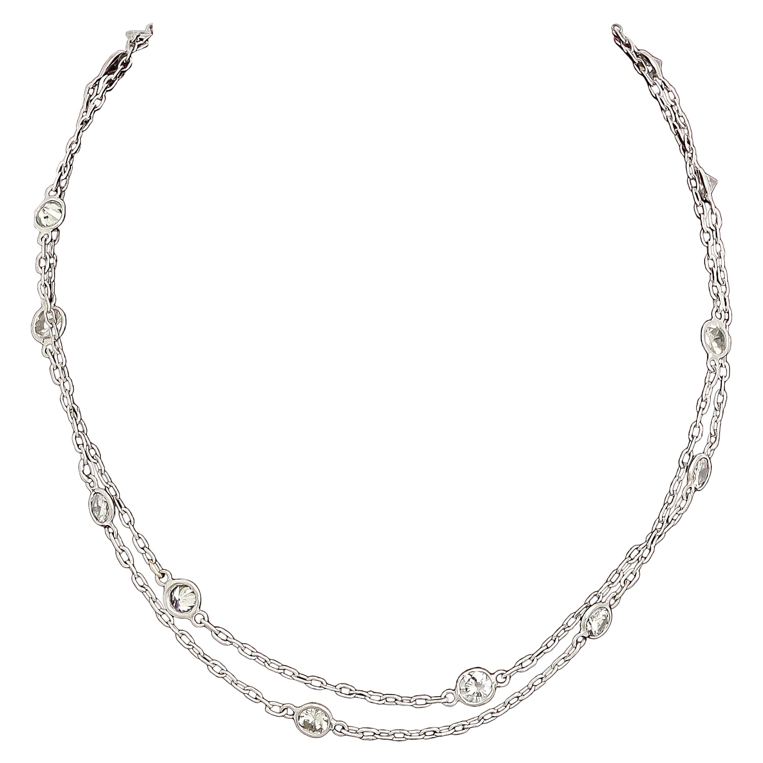 1950s Platinum 15 Diamond By The Yard Bezel Set Necklace
