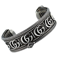 Gucci GG Marmont Sterling Silver Snake Detail Bracelet Size 19