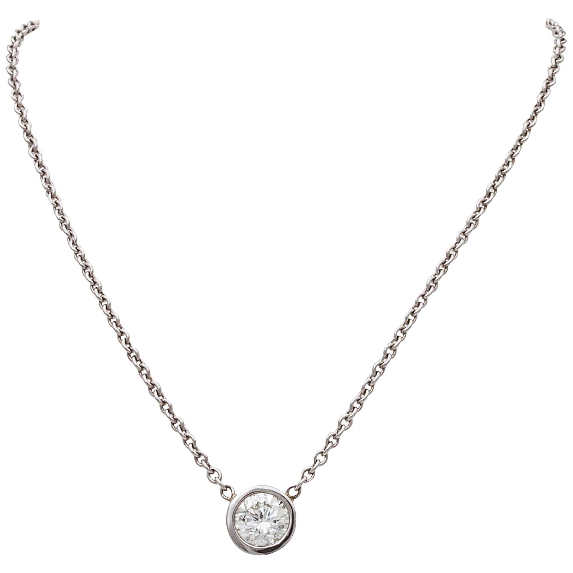 Solitaire Diamond Platinum Pendant Necklace For Sale