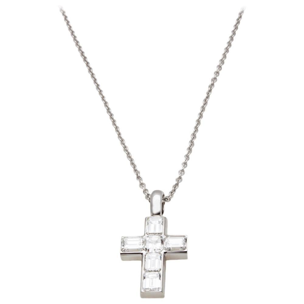 Cartier Diamond Cross Pendant Necklace For Sale