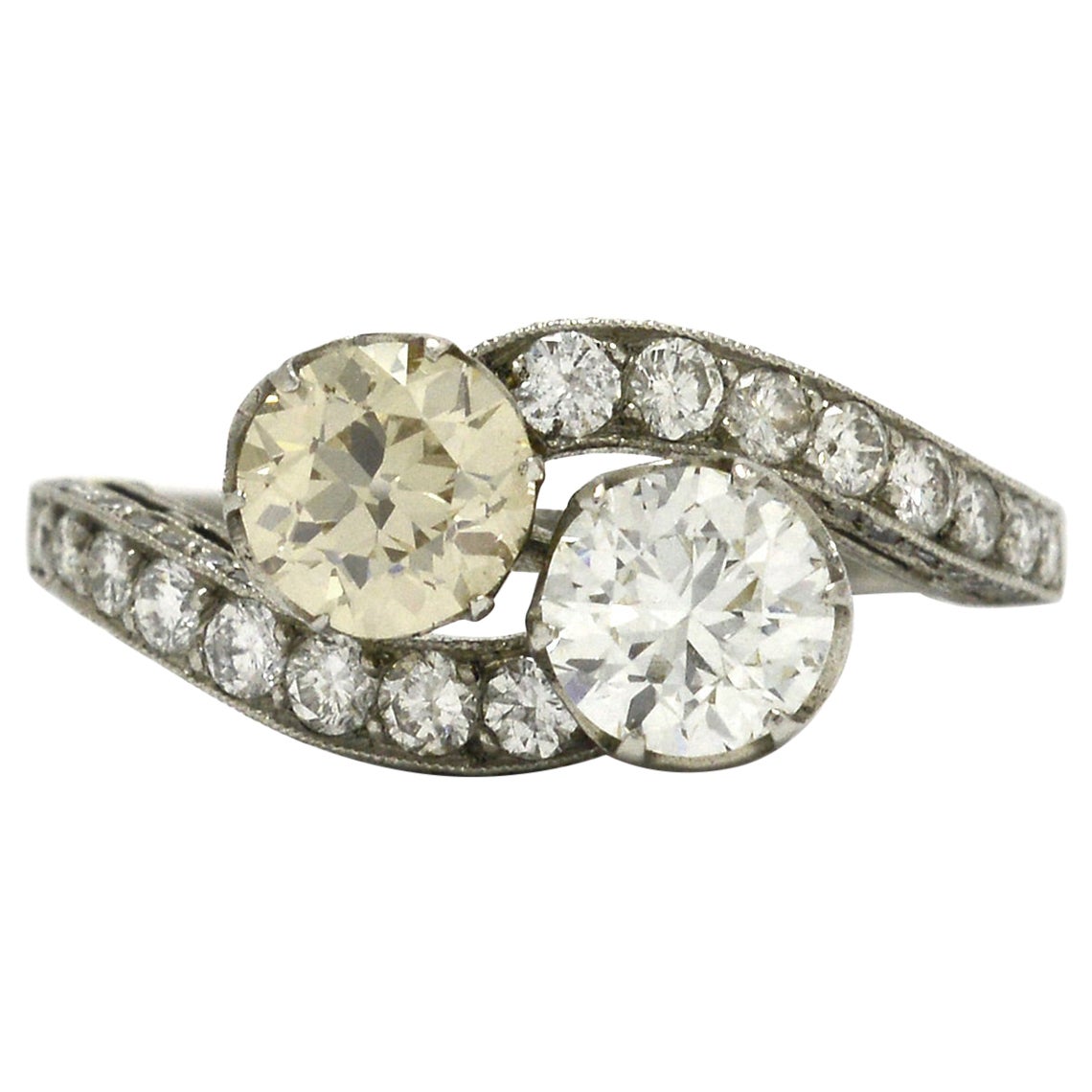 Vintage 1950s Sapphire and Diamond Toi et Moi TwoStone Twist