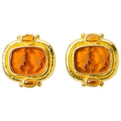 Elizabeth Locke Venetian Glass Intaglio Gold Earrings