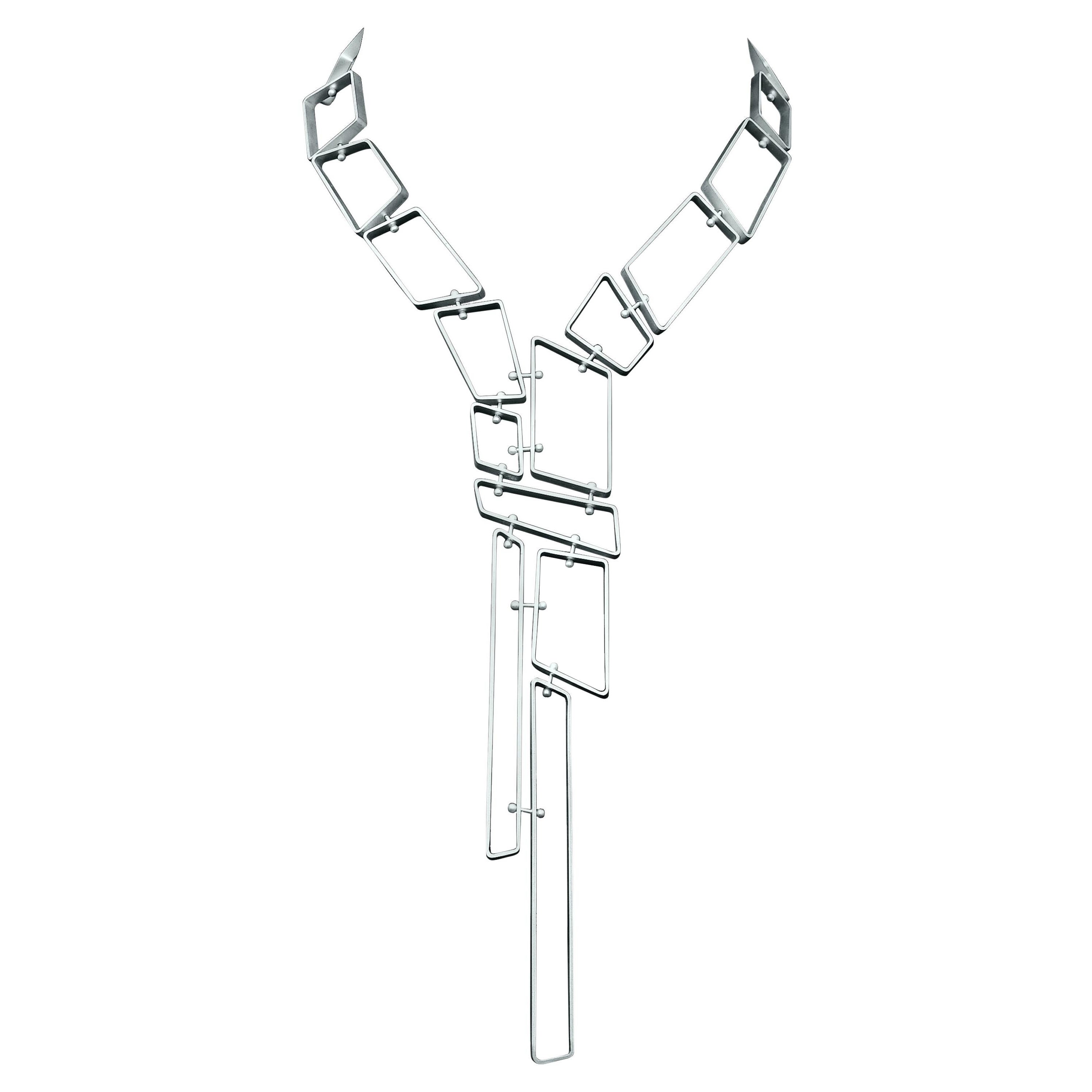 Nathalie Jean Contemporary Sterling Silver Limited Edition Link Drop Necklace For Sale