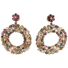 Multi Tourmaline and Diamond go-go hoops