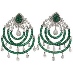 Chand Bali Emerald Diamond Gold Drop Earrings 