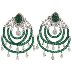 Chand Bali Emerald Diamond Gold Drop Earrings