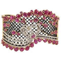 Burmese Ruby and Diamond caged Cuff