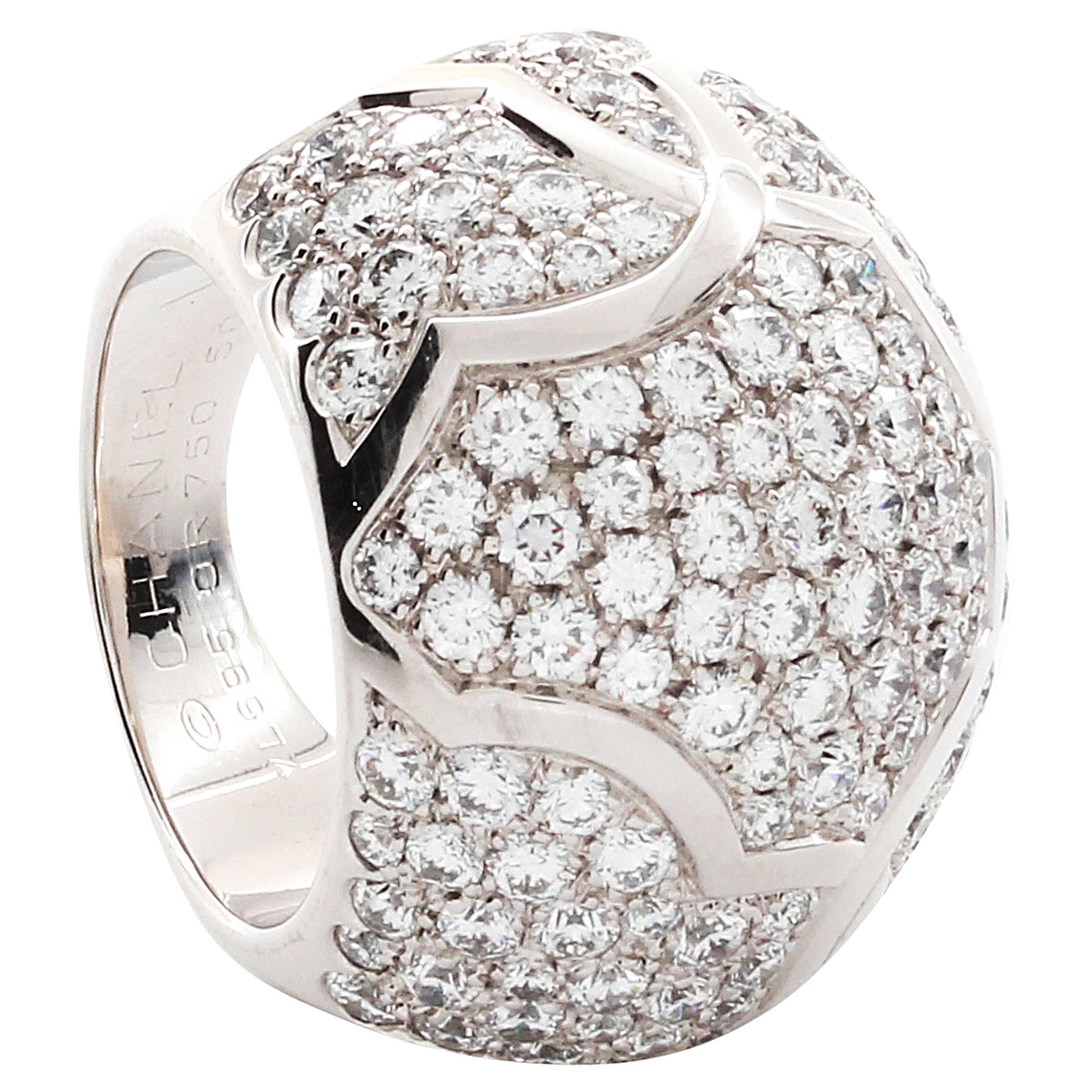Chanel Diamond Pave Gold Dome Ring For Sale