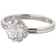 Edwardian 0.91 Carat Old Cut Diamond Platinum “Buttercup” Engagement Ring