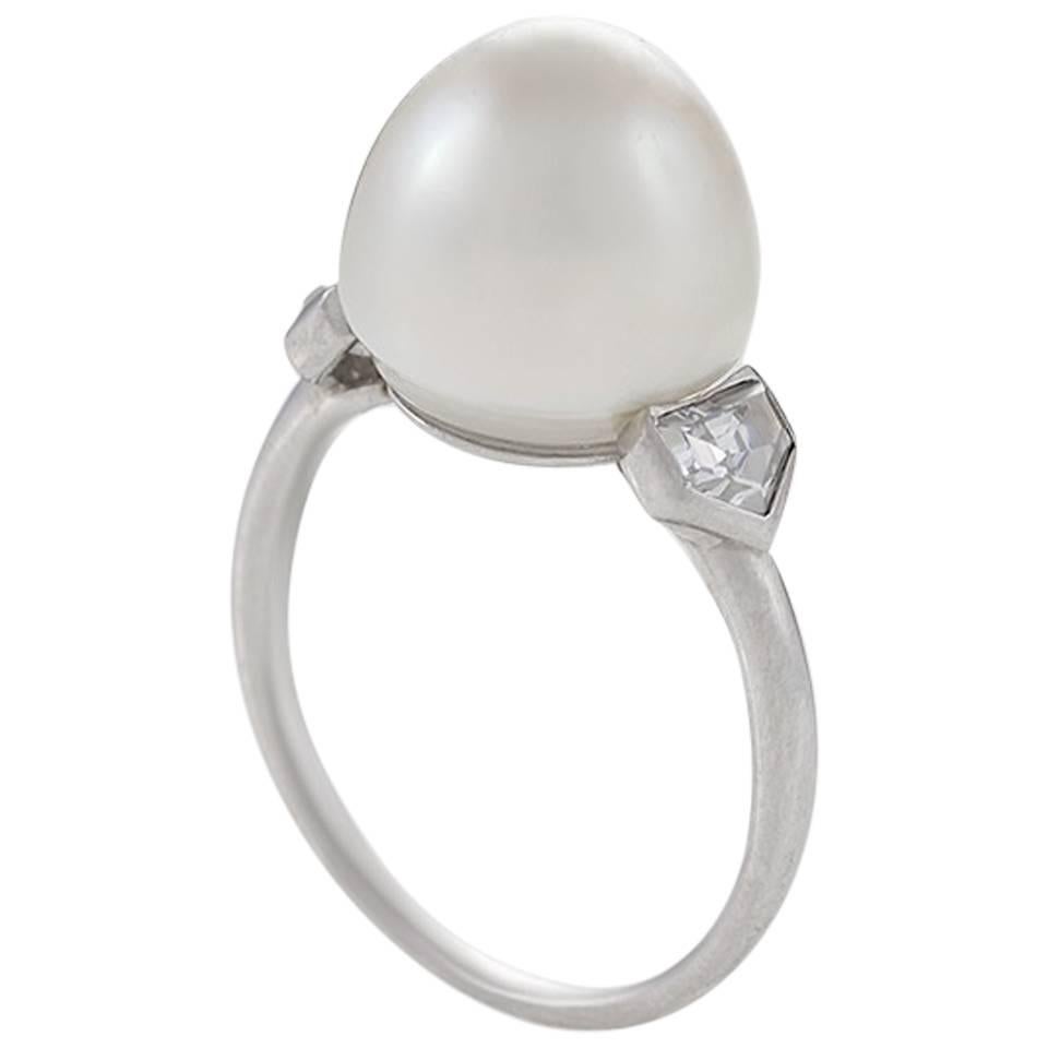 Cartier Art Deco Natural Saltwater Pearl, Diamond and Platinum Ring