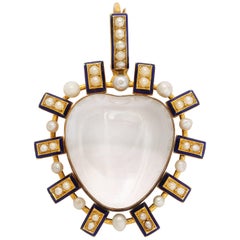 Pendentif en coeur en cristal de roche de style victorien antique avec perle naturelle