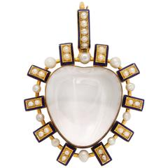 Antique Victorian Rock Crystal Heart Pendant with Natural Pearls