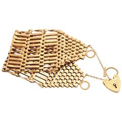 Unusually Wide Edwardian Gate Bracelet with Heart Padlock 9