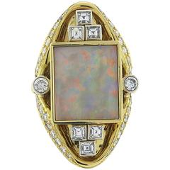 Modernist Wachler Opal Diamond Gold Large Ring