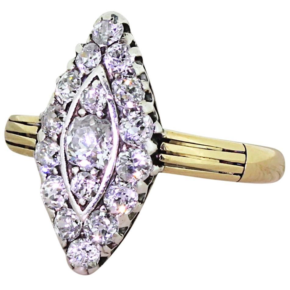 Victorian 1.27 Carat Old Cut Diamond Navette Ring, circa 1900