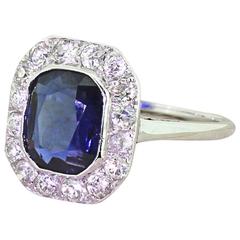 Vintage Art Deco 2.50 Carat Sapphire 
Old Cut Diamond Ring, Austrian, circa 1930