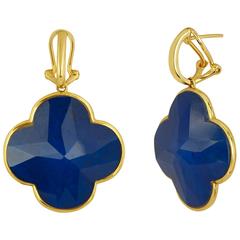 Doublet Lapis Lazuli & Rock Crystal Clover Gold Earrings