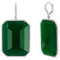 118.15 Carats Green Agate and Diamond Gold Earrings