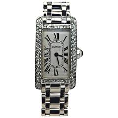 Cartier Lady's White Gold Diamond Bezel Tank Americaine Wristwatch